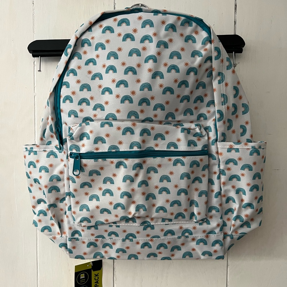 Brand new girls teal trim rainbow backpack.